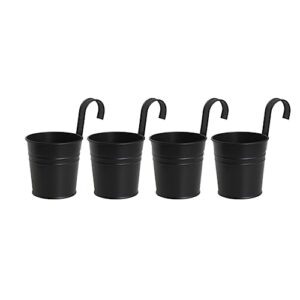 GARDEN4LIFE 6.25 Inch Large Iron Hanging Plant Pot Set - Planters for Indoor Plants & Outdoor Flora w/Drainage Hole, Detachable Hook - Ideal Balcony Planters Fence Railing Hanging Pots - 4Pcs Black