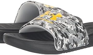 Under Armour Boy's Ansa Graphic Fixed Strap Slide Sandal, (010) Black/Mod Gray/Tahoe Gold, 3 Little Kid