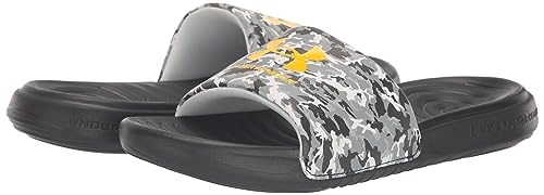 Under Armour Boy's Ansa Graphic Fixed Strap Slide Sandal, (010) Black/Mod Gray/Tahoe Gold, 3 Little Kid