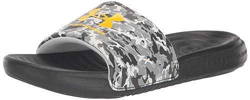 Under Armour Boy's Ansa Graphic Fixed Strap Slide Sandal, (010) Black/Mod Gray/Tahoe Gold, 3 Little Kid