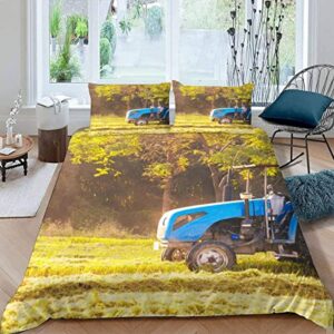 Quilt Cover Queen Size Combine Harvester 3D Bedding Sets Agricultural Tractor Duvet Cover Breathable Hypoallergenic Stain Wrinkle Resistant Microfiber with Zipper Closure,beding Set with 2 Pillowcase