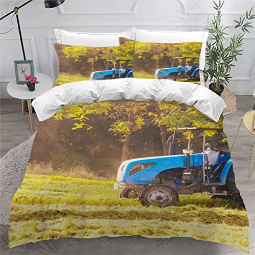 Quilt Cover Queen Size Combine Harvester 3D Bedding Sets Agricultural Tractor Duvet Cover Breathable Hypoallergenic Stain Wrinkle Resistant Microfiber with Zipper Closure,beding Set with 2 Pillowcase