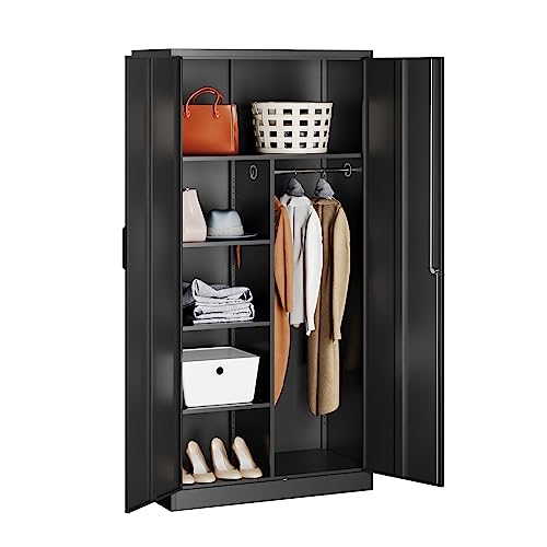 SISESOL Metal Storage Cabinets Locker with Locker Shelf, 71" Armoire Wardrobe Closet with Hanging Rod Storage Locker, Wardrobe Cabinet for Bathroom Storage Cabinet with Doors Lockers for Employees