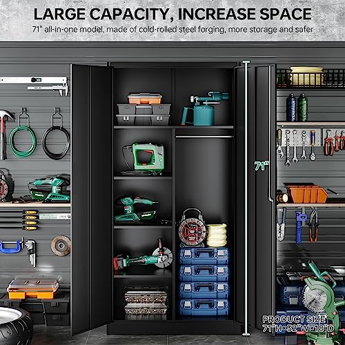 SISESOL Metal Storage Cabinets Locker with Locker Shelf, 71" Armoire Wardrobe Closet with Hanging Rod Storage Locker, Wardrobe Cabinet for Bathroom Storage Cabinet with Doors Lockers for Employees