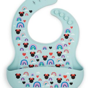 Simple Modern Disney Silicone Bib for Babies, Toddlers | Lightweight Baby Bibs for Eating with Food Catcher Pocket | Soft Silicone with Adjustable Fit | Bennett Collection | Minnie Mouse Rainbow