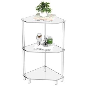 eglaf acrylic corner side table - 3 tier triangle end table - small side table for living room, bedroom, bathroom - 11.8'' l x 11.8'' w x 26 ''h