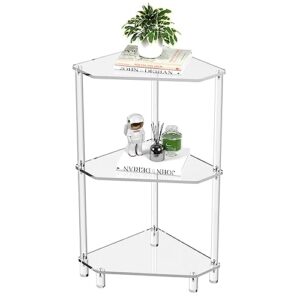 Eglaf Acrylic Corner Side Table - 3 Tier Triangle End Table - Small Side Table for Living Room, Bedroom, Bathroom - 11.8'' L x 11.8'' W x 26 ''H