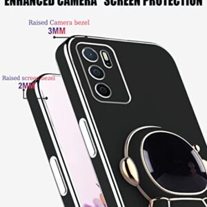 Compatible with Oppo A16 Case with Plating Creative Astronaut Cartoon Holder Pink,Oppo A16s Phone Case Silicone Shockproof Stand Soft TPU Protective Slim Cover (Black)