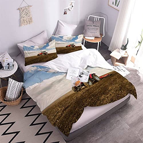 Quilt Cover Twin Size Tractor 3D Bedding Sets Agricultural Tractor Duvet Cover Breathable Hypoallergenic Stain Wrinkle Resistant Microfiber with Zipper Closure,beding Set with 2 Pillowcase