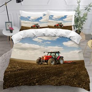 Quilt Cover Twin Size Tractor 3D Bedding Sets Agricultural Tractor Duvet Cover Breathable Hypoallergenic Stain Wrinkle Resistant Microfiber with Zipper Closure,beding Set with 2 Pillowcase