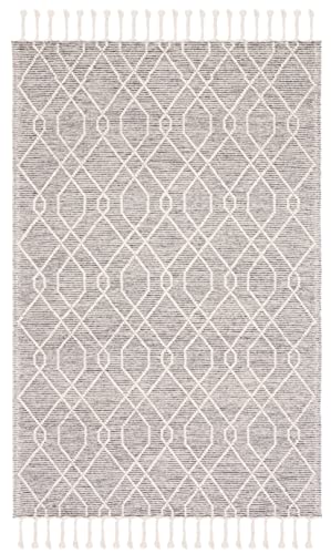 Safavieh Natura Collection Accent Rug - 4' x 6', Ivory & Black, Handmade Boho Geometric Braided Tassel Wool, Ideal for High Traffic Areas in Entryway, Living Room, Bedroom (NAT323A)