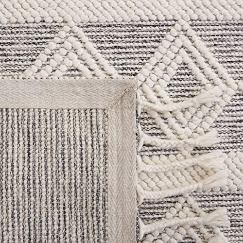 Safavieh Natura Collection Accent Rug - 4' x 6', Ivory & Black, Handmade Flat Weave Moroccan Boho Rustic Braided Tassel Wool, Ideal for High Traffic Areas in Entryway, Living Room, Bedroom (NAT307A)