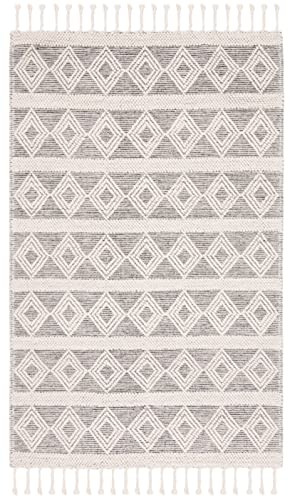 Safavieh Natura Collection Accent Rug - 4' x 6', Ivory & Black, Handmade Flat Weave Moroccan Boho Rustic Braided Tassel Wool, Ideal for High Traffic Areas in Entryway, Living Room, Bedroom (NAT307A)