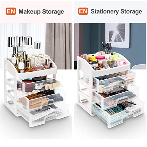 Makeup Organizer for Vanity, Skincare Organizers with 3 Drawers, Cosmetics Organizer for Skin Care, Eyeshadow, Brushes, Lipstick, Powders, Nail Polish.Great for Dresser, Bedroom, Bathroom (White)