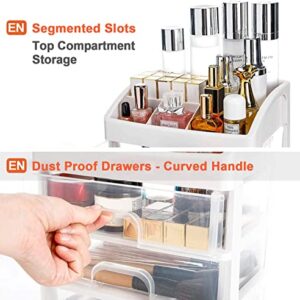 Makeup Organizer for Vanity, Skincare Organizers with 3 Drawers, Cosmetics Organizer for Skin Care, Eyeshadow, Brushes, Lipstick, Powders, Nail Polish.Great for Dresser, Bedroom, Bathroom (White)
