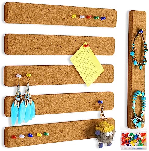 6 Pack Cork Board Strips, Self Adhesive Small Cork Board for Wall Desk Home Classroom Office with 50 Push Pins for Paste Notes, Photos, Schedules