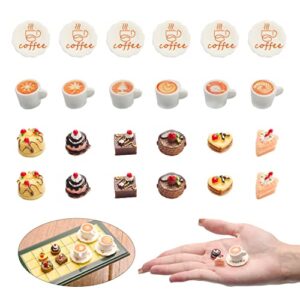 24 pcs miniature food kitchen decoration sets 1:12 miniature cakes dessert coffee model miniature pretend mini kitchen food cake toppers for diy micro landscape accessories