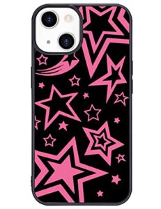 wihytec pink star phone case for iphone 13 stars case cover tpu bumper hard back shockproof phone case girly protective phone cover with design