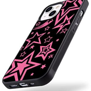 Wihytec Pink Star Phone Case for iPhone 13 Stars Case Cover TPU Bumper Hard Back Shockproof Phone Case Girly Protective Phone Cover with Design