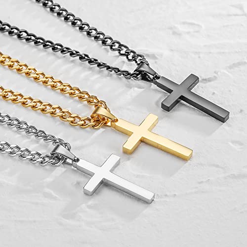 Zocomi Layered Cross Necklace for Men Boys Stainless Steel Cross Pendant Cuban Link Chain Religious Christian Christmas Gift Valentine's Day Him(Silver)