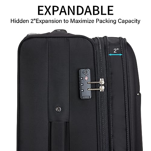 MILADA Luggage Suitcase Softside Expandable Carry on Luggage 22x14x9 Airline Approved Spinner Wheels Suitcases with Wheels Carry on Size Travel Luggage TSA Approved Luggage for Women Man,Black