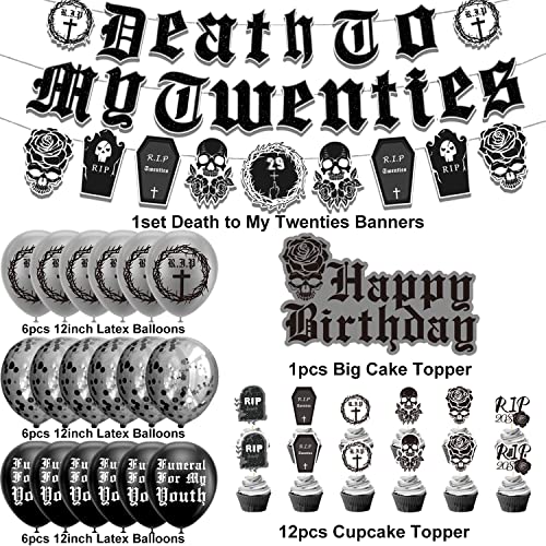 Death to My 20s Decorations 30th Birthday Decorations, Death to My 20s Party Supplies Including Birthday Banner Cake Cupcake Toppers Balloons, Funeral for My Youth Funny Thirtieth Birthday Party