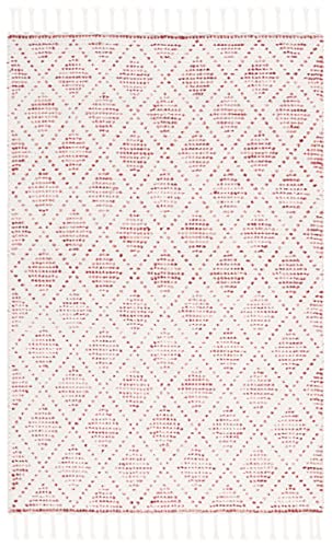 Safavieh Natura Collection Accent Rug - 4' x 6', Ivory & Red, Handmade Moroccan Boho Farmhouse Trellis Braided Tassel Wool, Ideal for High Traffic Areas in Entryway, Living Room, Bedroom (NAT183Q)