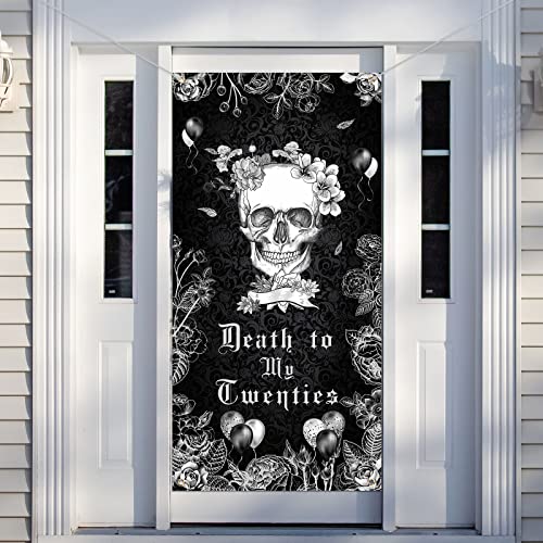 Death to My Twenties Decorations Rip to My 20s Door Cover 30th Birthday Party Backdrop Skull Door Banner for Death to My 20s Party Supplies Background Photo Props