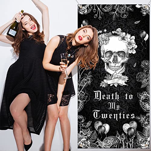 Death to My Twenties Decorations Rip to My 20s Door Cover 30th Birthday Party Backdrop Skull Door Banner for Death to My 20s Party Supplies Background Photo Props