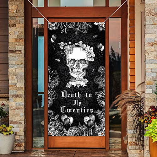 Death to My Twenties Decorations Rip to My 20s Door Cover 30th Birthday Party Backdrop Skull Door Banner for Death to My 20s Party Supplies Background Photo Props