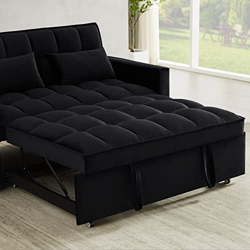 P PURLOVE Modern Velvet Convertible Loveseat Sleeper Sofa Couch with Adjustable Backrest, 2 Seater Sofa with Pull-Out Bed with Side Pocket,2 Pillows for Small Living Room & Apartment