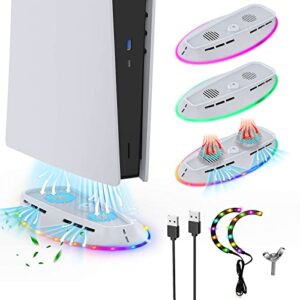 ps5 cooling fan stand with rgb light for ps5 digital disc edition, 2 adjustable speed cooling stand station for playstation 5 console ps5 host cooler with led light strip cooling base ps5 accessories