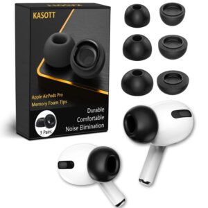 kasott replacement airpod pro ear tip premium memory foam earbud tips, perfect noise reduction, ultra-comfort, anti-slip eartips, fit in the charging case (assorted sizes s/m/l, 3 pairs)