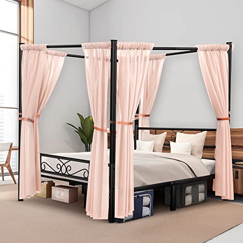 Codesfir Queen Size Metal Canopy Bed Frame, Four-Poster Canopied Platform Bed Frame with Headboard and Footboard, Sturdy Metal Slatted Structure, No Box Spring Needed, Easy Assembly, Black