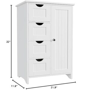 YESHOMY Bathroom Storage Cabinet, Side Free Standing Organizer with Large Space and Adjustable Shelves, Home Office Furniture for Multifunction in Living Room, Hallway, Kitchen, Bedroom, White