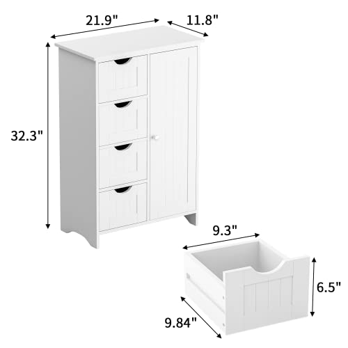 YESHOMY Bathroom Storage Cabinet, Side Free Standing Organizer with Large Space and Adjustable Shelves, Home Office Furniture for Multifunction in Living Room, Hallway, Kitchen, Bedroom, White