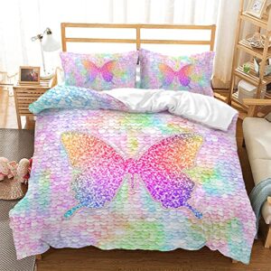 cvhouse rainbow butterfly duvet cover twin size,rainbow butterfly bedding set for girls kids teens,rainbow butterfly comforter cover,1 duvet cover 2 pillowcases 3 piece