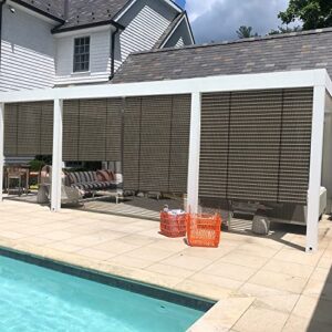 ECOOPTS Outdoor Roller Shade, Striped Hollow Out Roll Up Shade Blind Sun Shade for Patio Porch Back Yard Gazebo Deck Balcony (6'W x 6'L, Brown)