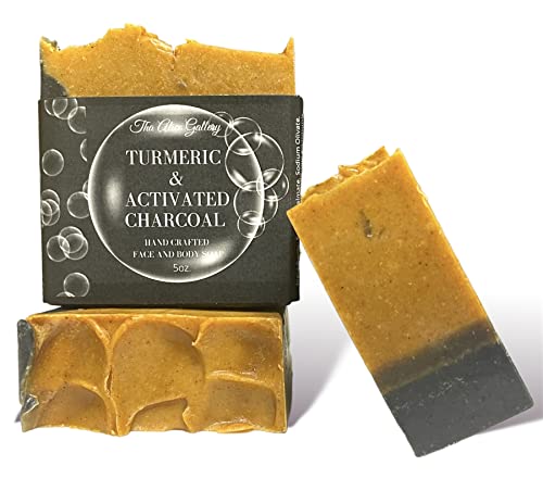 The Alice Gallery Cold Process Soap-Handmade- Goatmilk face and body wash bar/All-Natural Turmeric & Activated Charcoal Tea tree oil/Peppermint