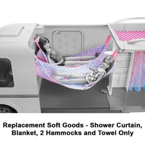 Barbie Replacement Parts Camper Playset - FBR34 ~ Replacement Soft Goods ~ Shower Curtain, Blanket, 2 Hammocks and Towel