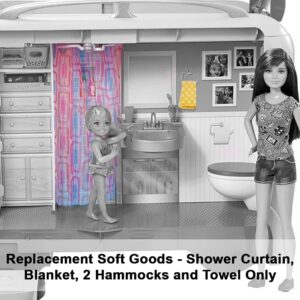 Barbie Replacement Parts Camper Playset - FBR34 ~ Replacement Soft Goods ~ Shower Curtain, Blanket, 2 Hammocks and Towel