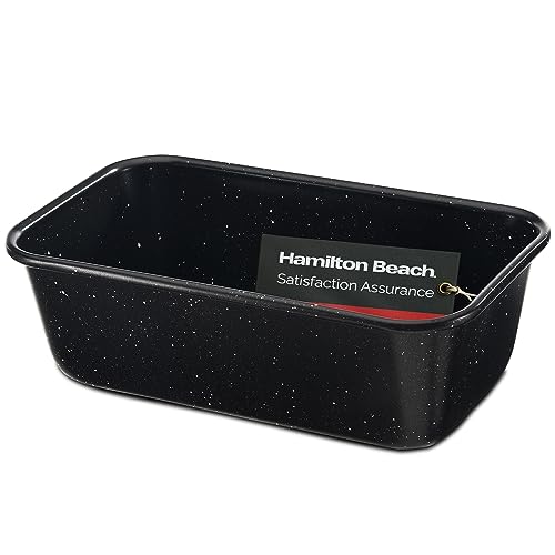 Hamilton Beach Carbon Steel Loaf Pan Black Nonstick with Marble Coating and Painting, Bakeware, Professional Baking, Bread Pan, Meatloaf, Cake, Easy Grips Handles, Brownies, Multipurpose Cookware