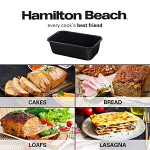 Hamilton Beach Carbon Steel Loaf Pan Black Nonstick with Marble Coating and Painting, Bakeware, Professional Baking, Bread Pan, Meatloaf, Cake, Easy Grips Handles, Brownies, Multipurpose Cookware