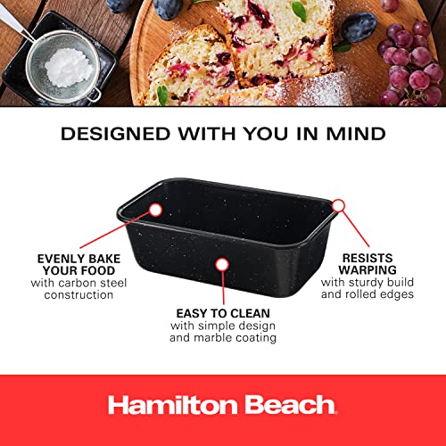 Hamilton Beach Carbon Steel Loaf Pan Black Nonstick with Marble Coating and Painting, Bakeware, Professional Baking, Bread Pan, Meatloaf, Cake, Easy Grips Handles, Brownies, Multipurpose Cookware