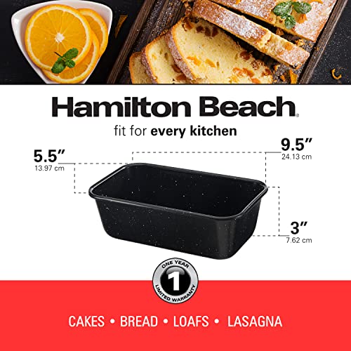 Hamilton Beach Carbon Steel Loaf Pan Black Nonstick with Marble Coating and Painting, Bakeware, Professional Baking, Bread Pan, Meatloaf, Cake, Easy Grips Handles, Brownies, Multipurpose Cookware