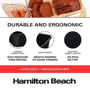 Hamilton Beach Carbon Steel Loaf Pan Black Nonstick with Marble Coating and Painting, Bakeware, Professional Baking, Bread Pan, Meatloaf, Cake, Easy Grips Handles, Brownies, Multipurpose Cookware