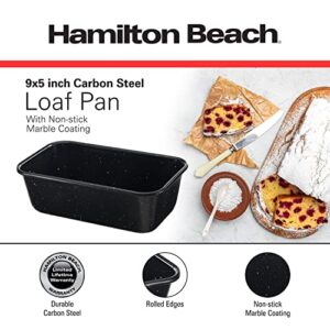 Hamilton Beach Carbon Steel Loaf Pan Black Nonstick with Marble Coating and Painting, Bakeware, Professional Baking, Bread Pan, Meatloaf, Cake, Easy Grips Handles, Brownies, Multipurpose Cookware