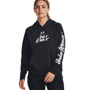under armour women's standard rival fleece graphic hoodie, (001) black / / white, x-large