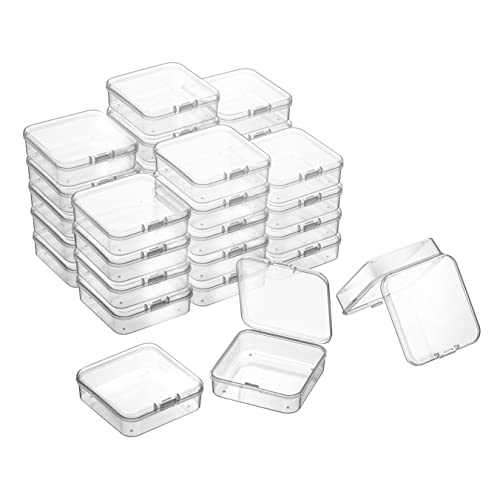 Pure Future 32 Pieces Small Plastic Bead Storage Containers and Organizer Transparent Boxes with Hinged Lid, Clear Craft Supply Box for DIY Art Craft Accessor, Jewelry, Diamonds(2.5*2.5*0.8 Inches)