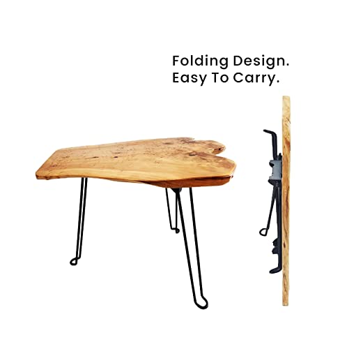 [PJ Collection] Live Edge Foldable Table, Natural Fir Root Table Top, Foldable Table Legs, Lightweight Table, No Tool Assembly,